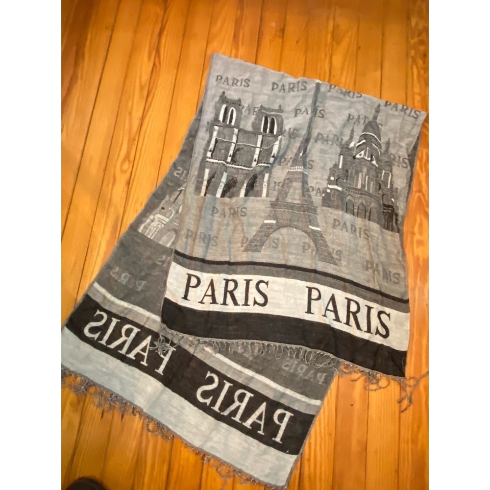 Scarf  PARIS‎ PRINT Black Gray  5 Feet By 26 Inch lightweight